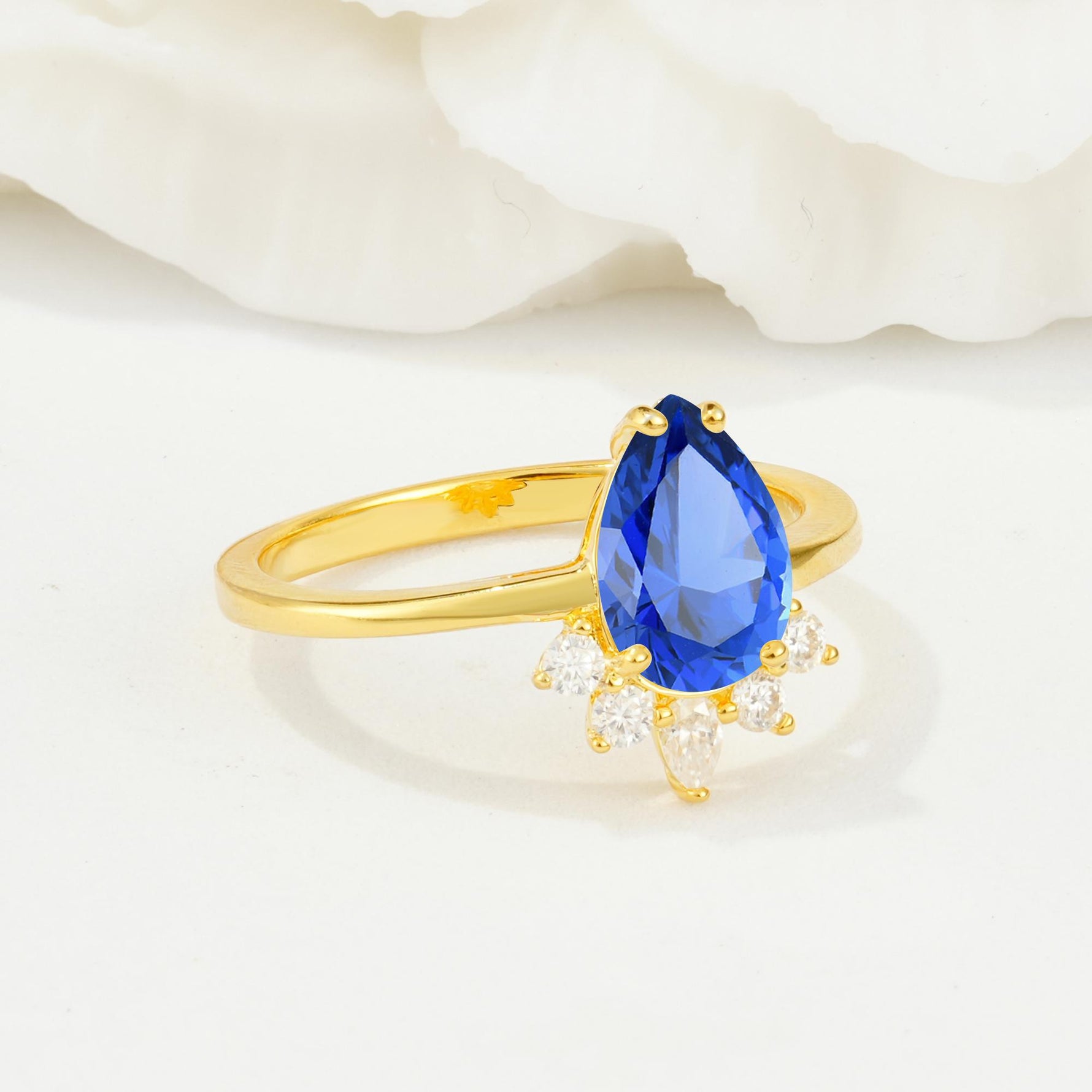 Pear Cut Sapphire Crown Engagement Ring with Accent Stones - Additional view