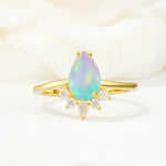 Pear Cut Fire Opal Crown Engagement Ring with Accent Stones - Additional view
