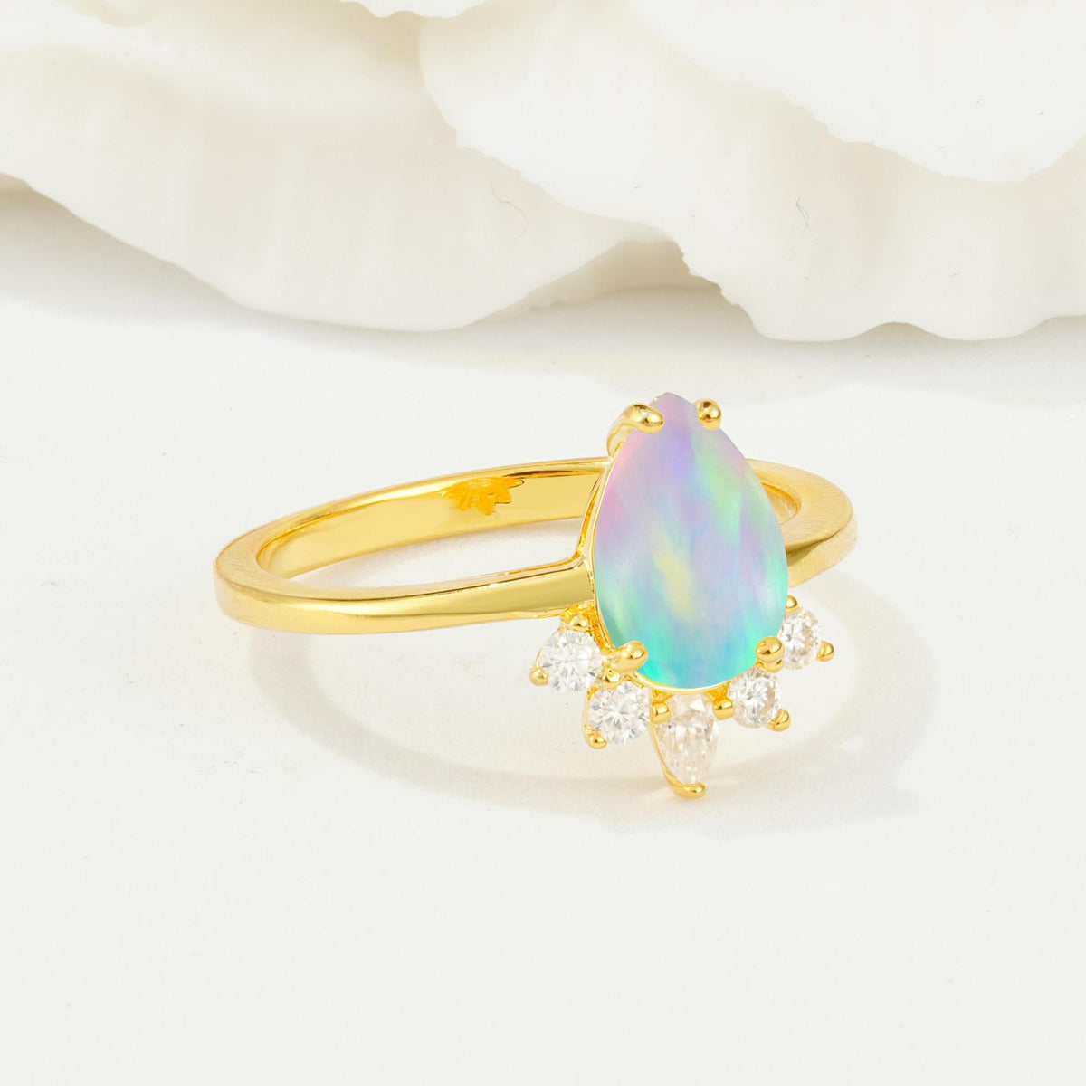 Pear Cut Fire Opal Crown Engagement Ring with Accent Stones - Additional view