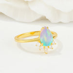 Pear Cut Fire Opal Crown Engagement Ring with Accent Stones - Additional view