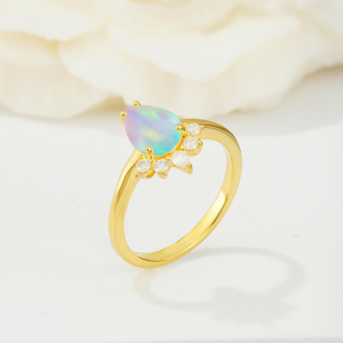 Pear Cut Fire Opal Crown Engagement Ring with Accent Stones - Additional view