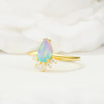 Pear Cut Fire Opal Crown Engagement Ring with Accent Stones - Additional view