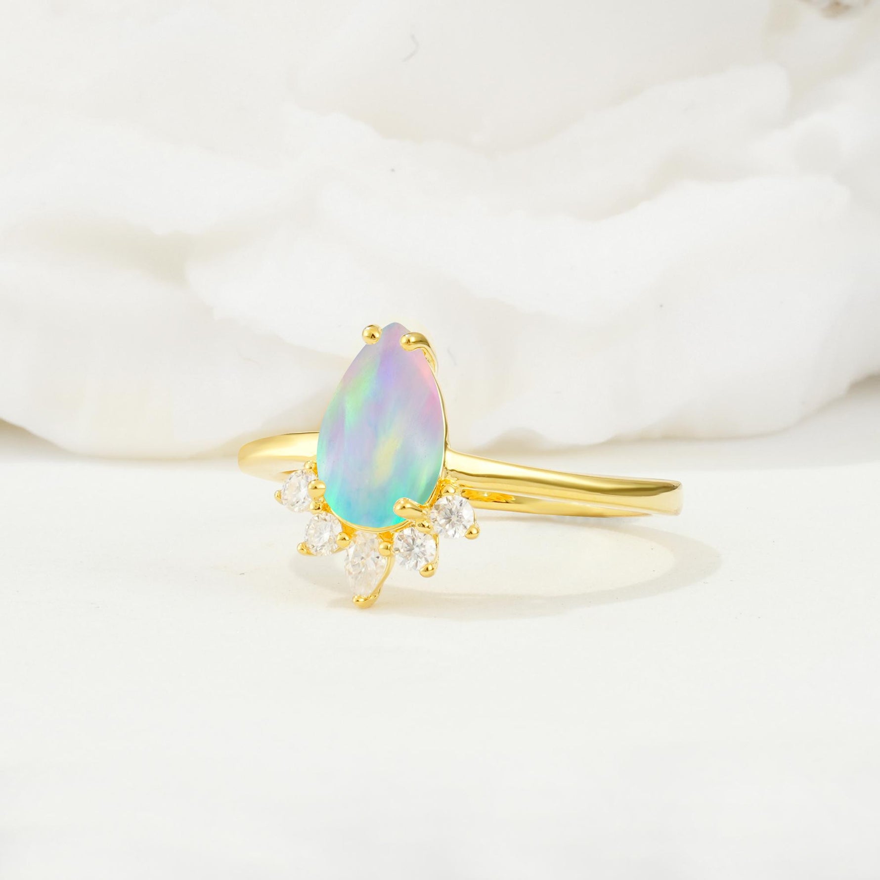 Pear Cut Fire Opal Crown Engagement Ring with Accent Stones - Additional view