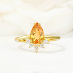 Pear Cut Citrine Crown Engagement Ring with Accent Stones - Additional view