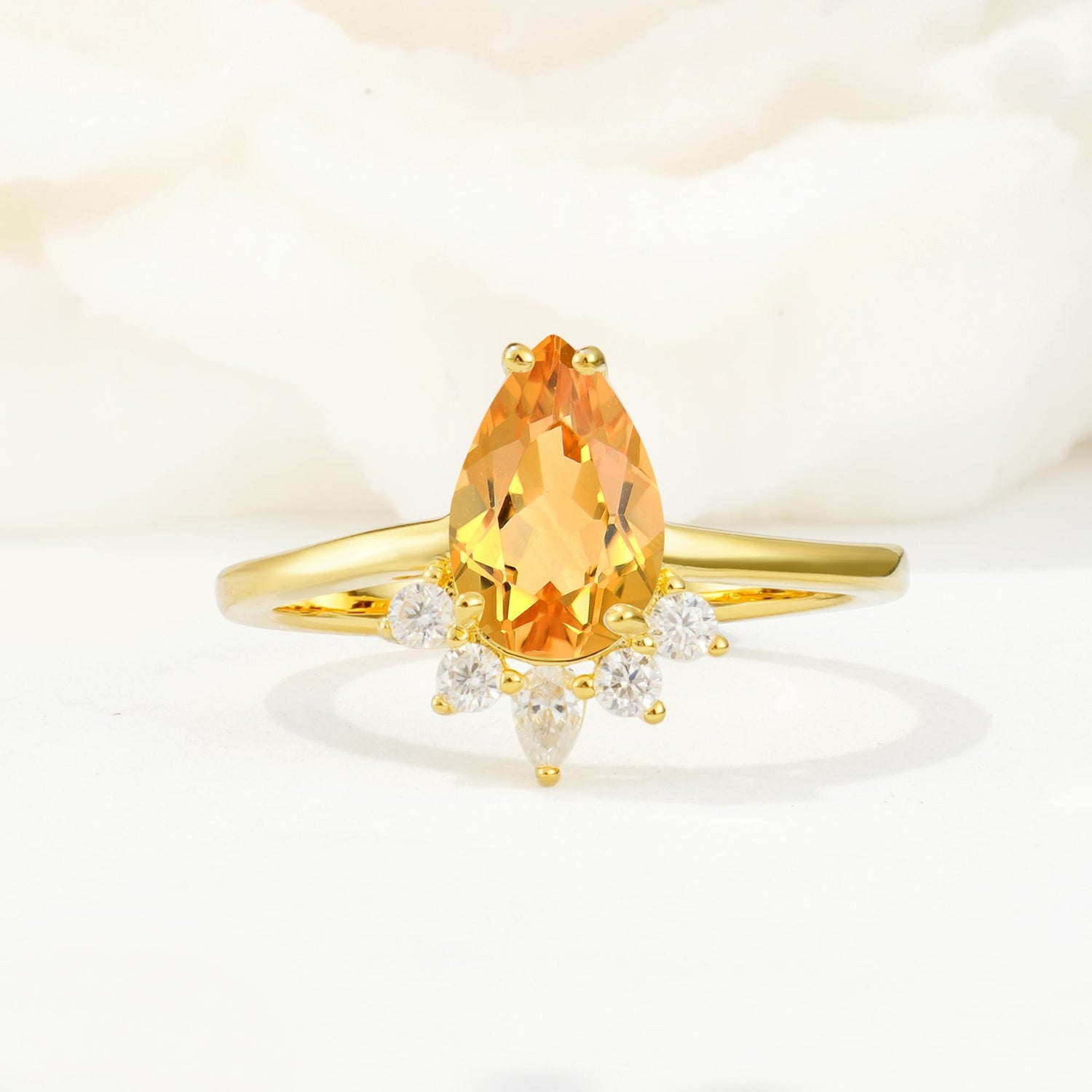 Pear Cut Citrine Crown Engagement Ring with Accent Stones - Additional view