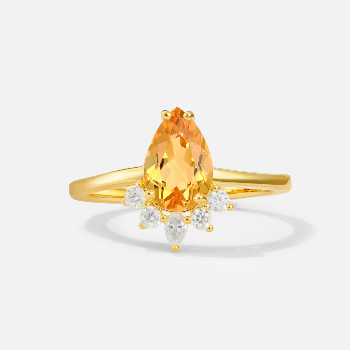 Pear Cut Citrine Crown Engagement Ring with Accent Stones