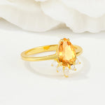 Pear Cut Citrine Crown Engagement Ring with Accent Stones - Additional view
