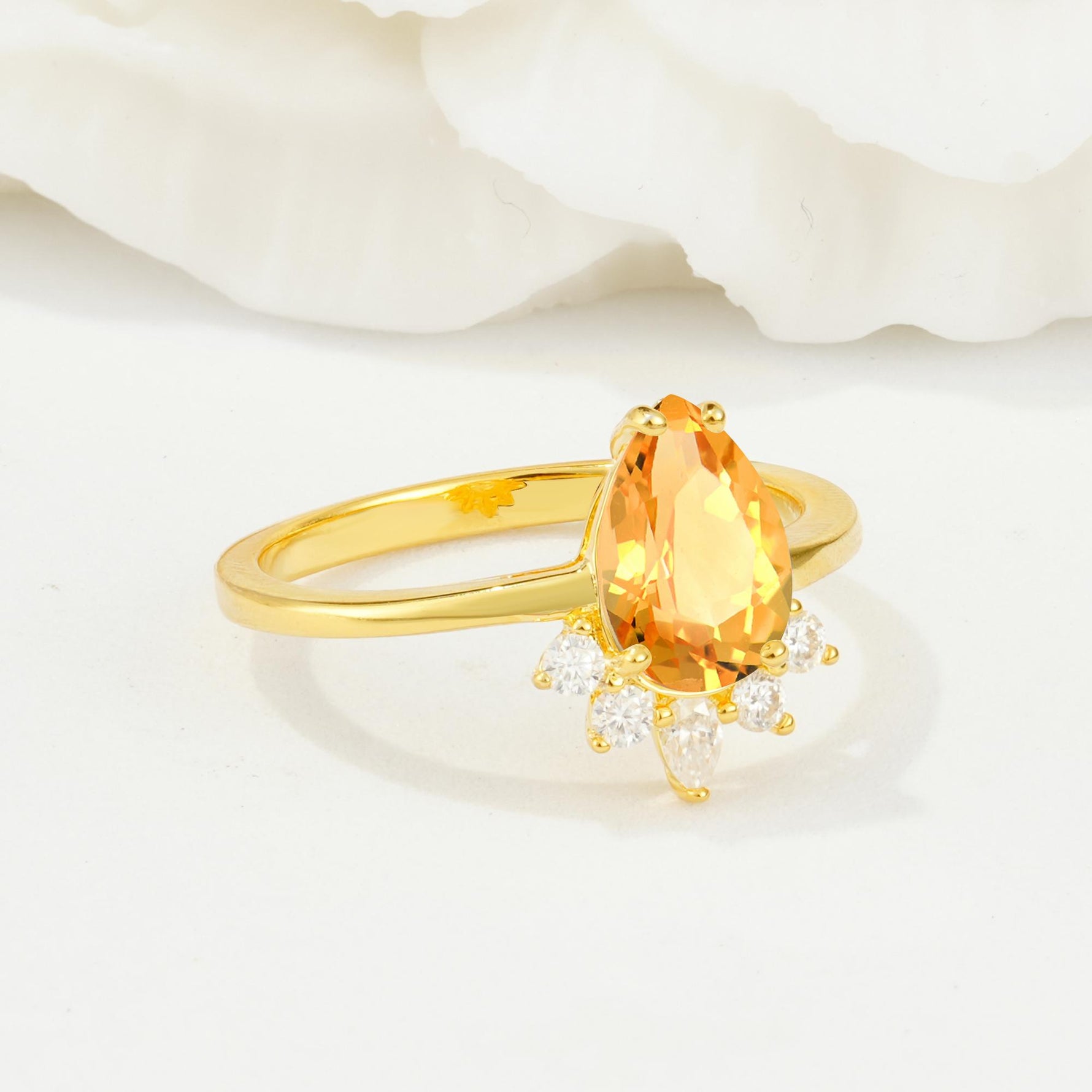 Pear Cut Citrine Crown Engagement Ring with Accent Stones - Additional view