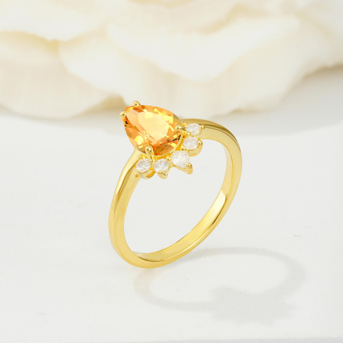 Pear Cut Citrine Crown Engagement Ring with Accent Stones - Additional view