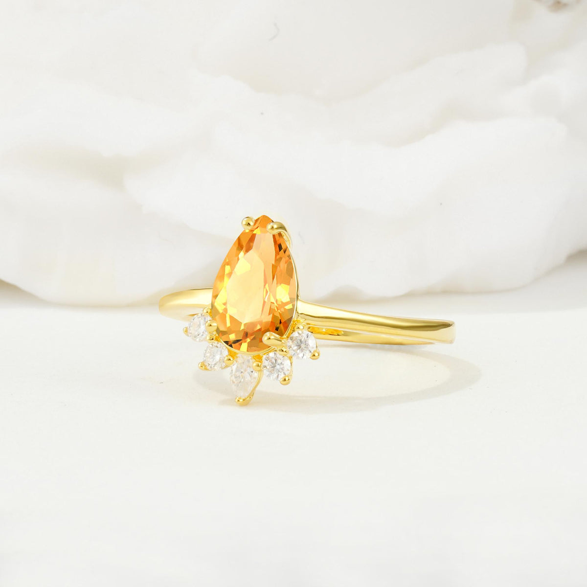Pear Cut Citrine Crown Engagement Ring with Accent Stones - Additional view