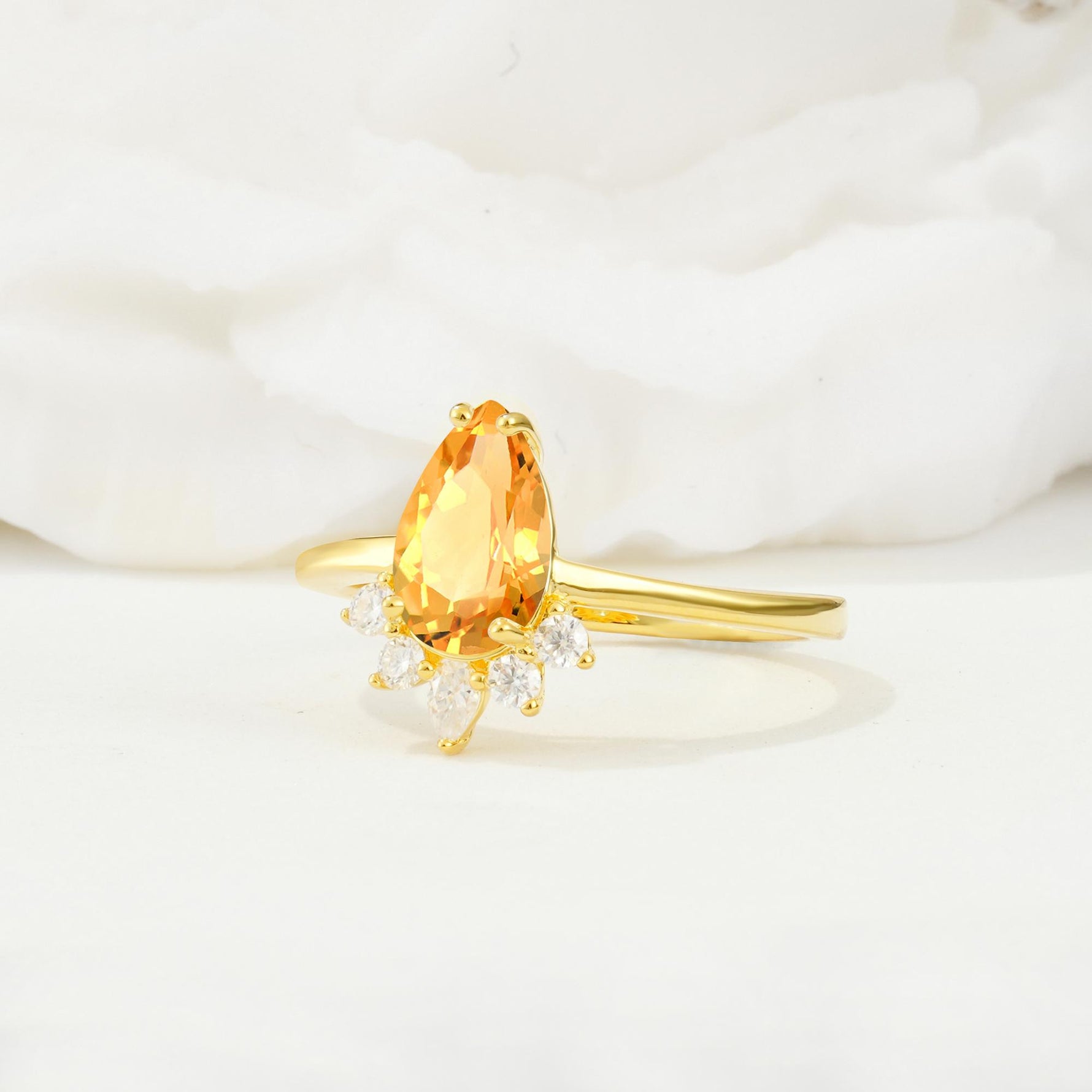 Pear Cut Citrine Crown Engagement Ring with Accent Stones - Additional view