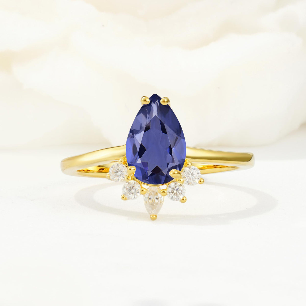 Pear Cut Tanzanite Crown Engagement Ring with Accent Stones - Additional view