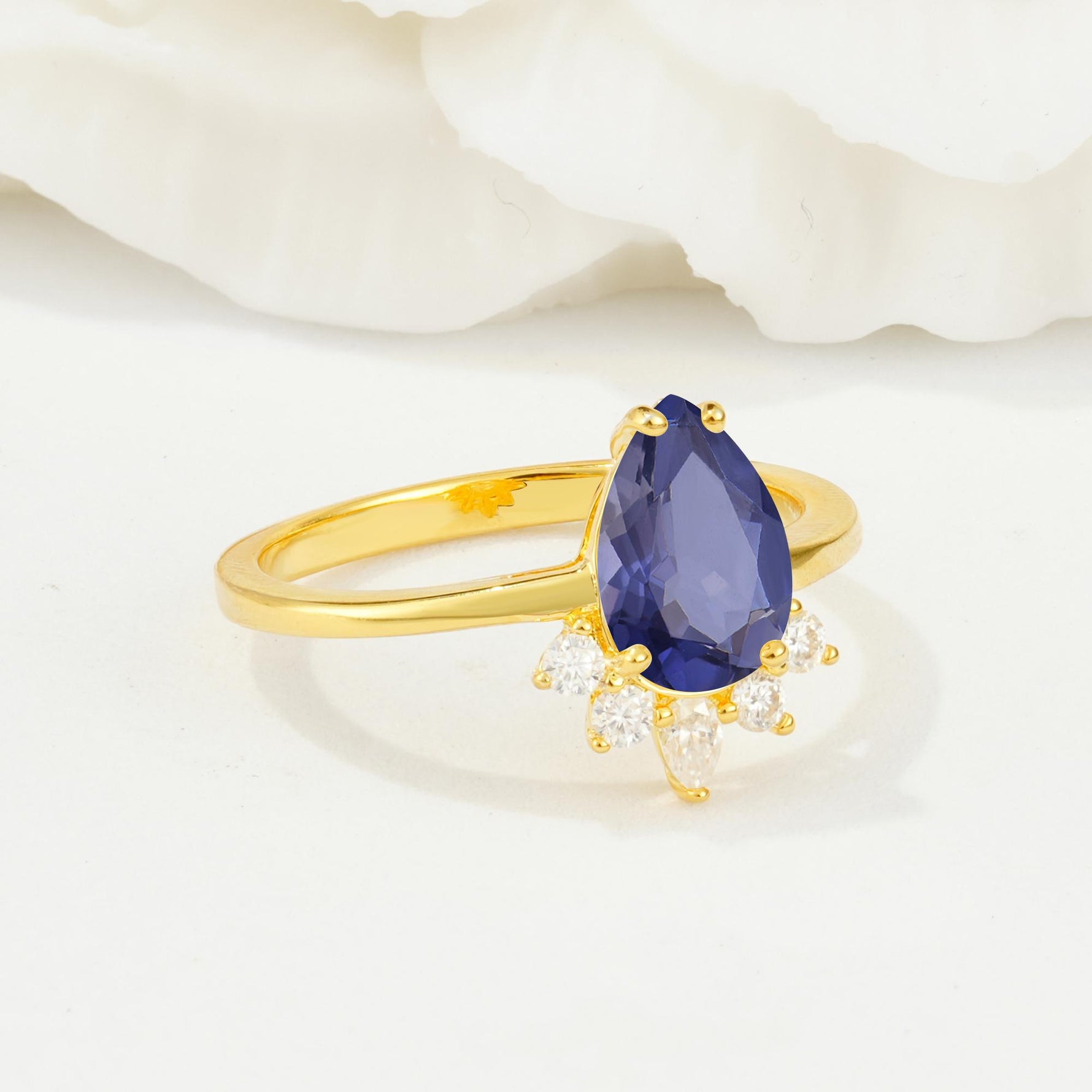 Pear Cut Tanzanite Crown Engagement Ring with Accent Stones - Additional view