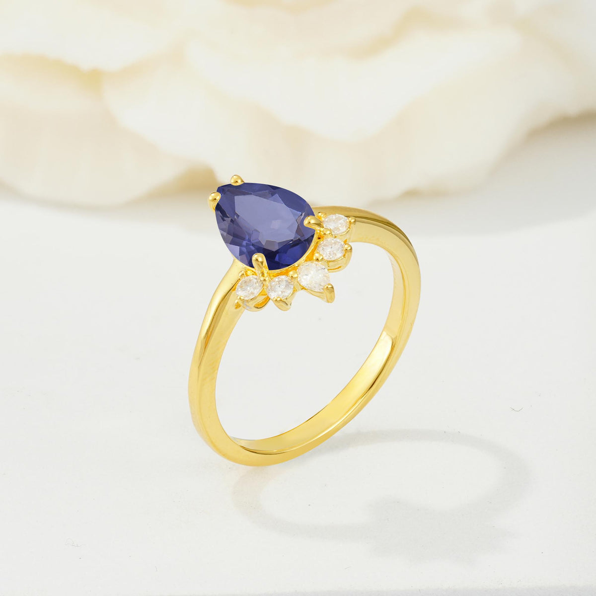 Pear Cut Tanzanite Crown Engagement Ring with Accent Stones - Additional view
