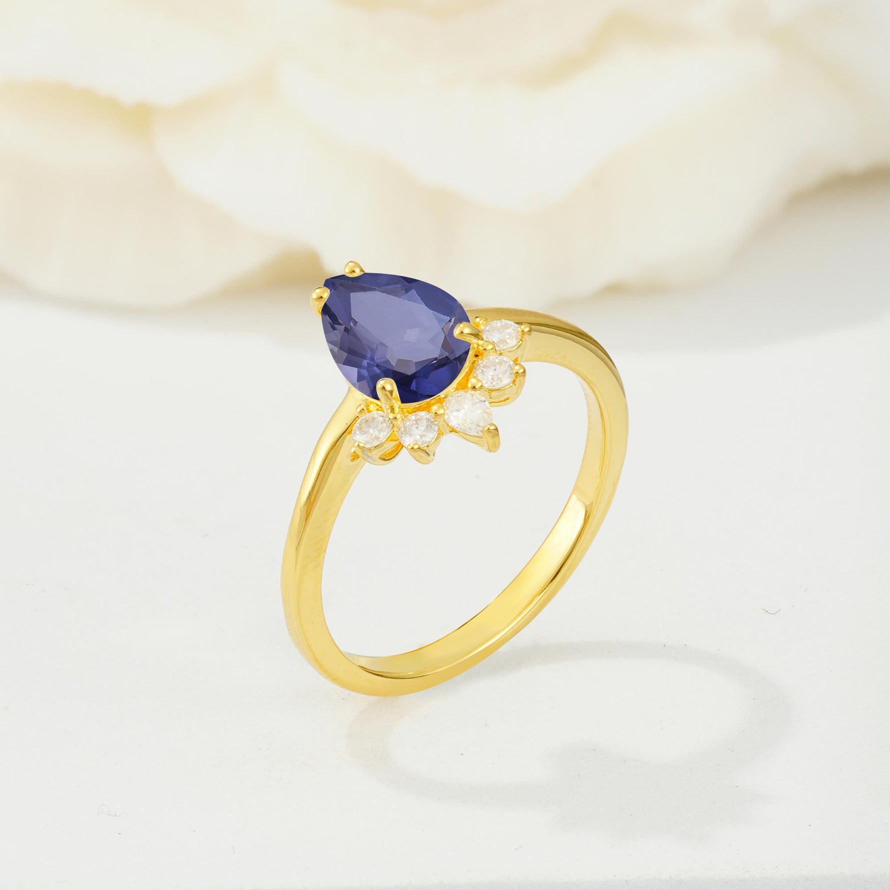 Pear Cut Tanzanite Crown Engagement Ring with Accent Stones - Additional view
