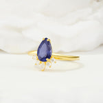 Pear Cut Tanzanite Crown Engagement Ring with Accent Stones - Additional view