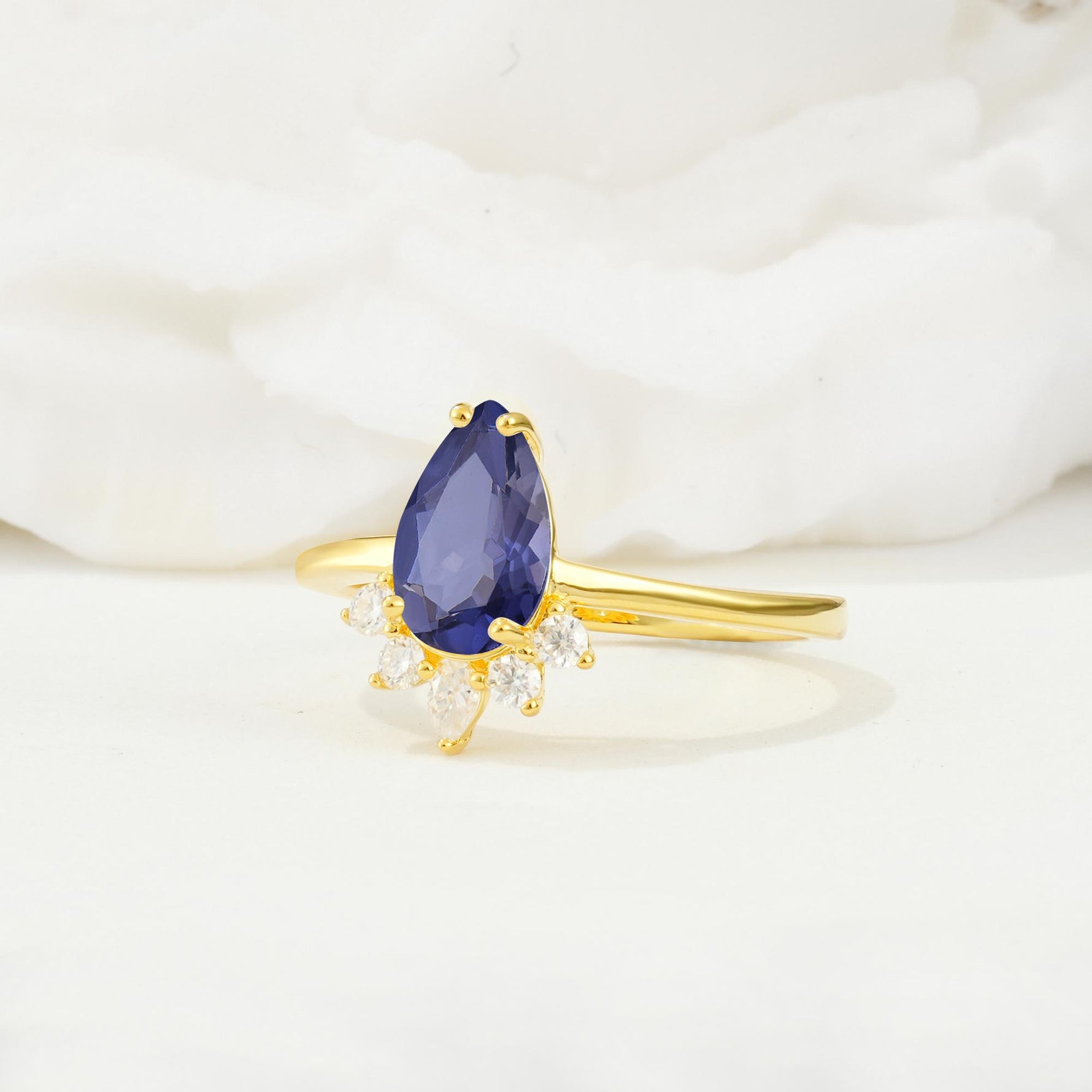 Pear Cut Tanzanite Crown Engagement Ring with Accent Stones - Additional view
