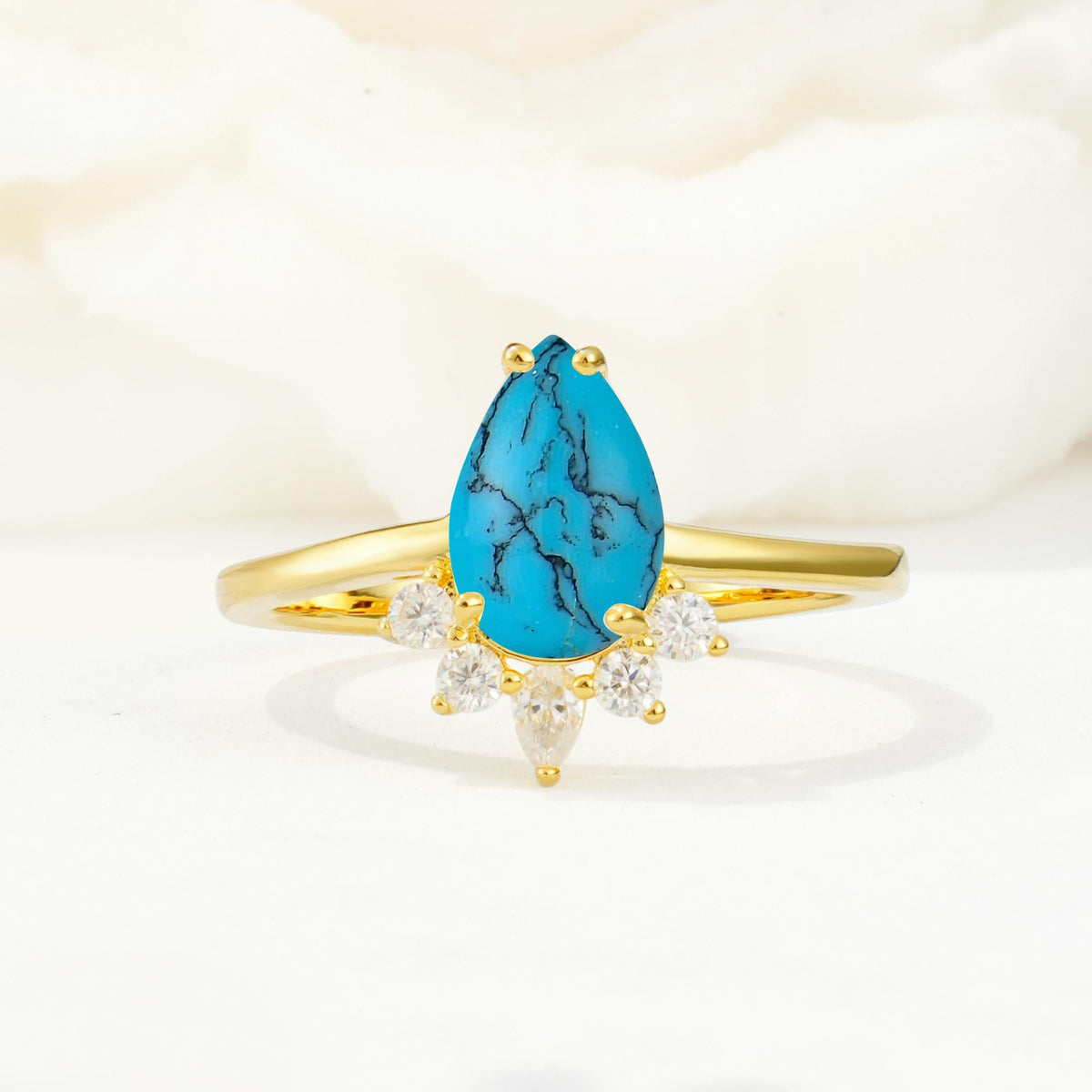Pear Cut Turquoise Crown Engagement Ring with Accent Stones - Additional view