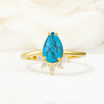 Pear Cut Turquoise Crown Engagement Ring with Accent Stones - Additional view