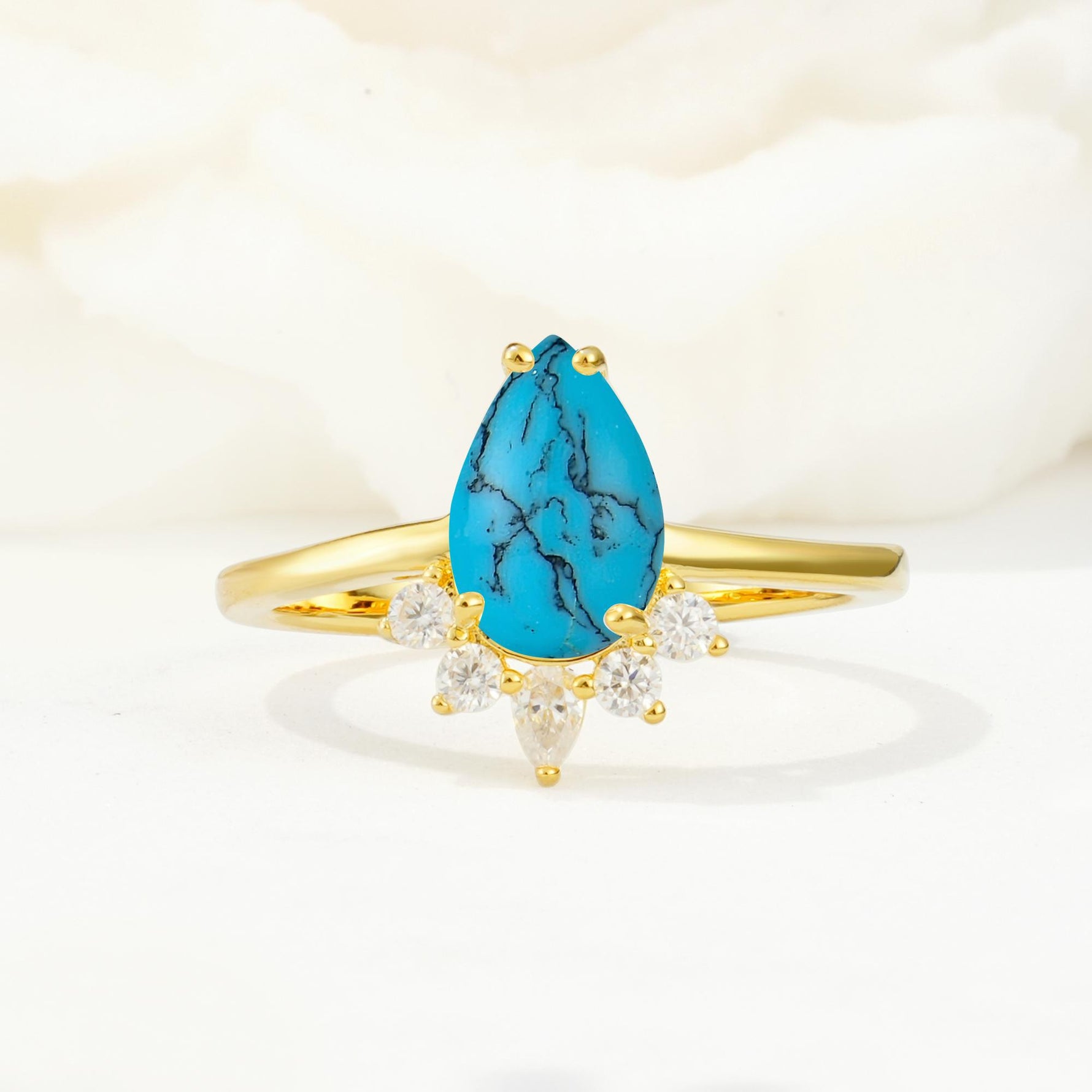 Pear Cut Turquoise Crown Engagement Ring with Accent Stones - Additional view
