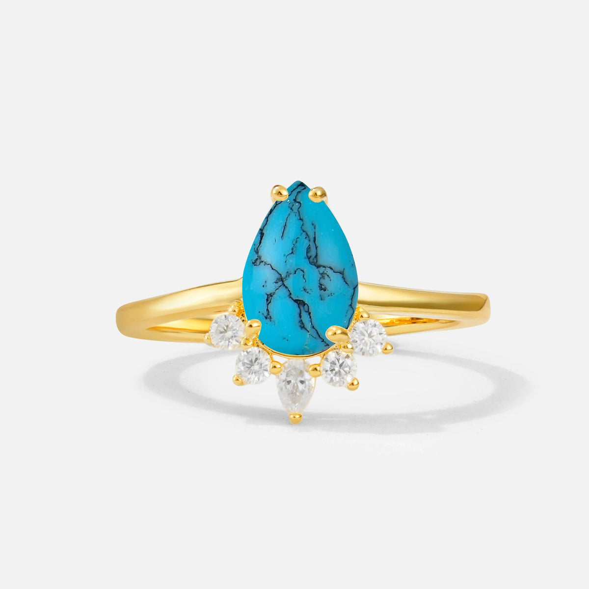Pear Cut Turquoise Crown Engagement Ring with Accent Stones