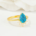 Pear Cut Turquoise Crown Engagement Ring with Accent Stones - Additional view