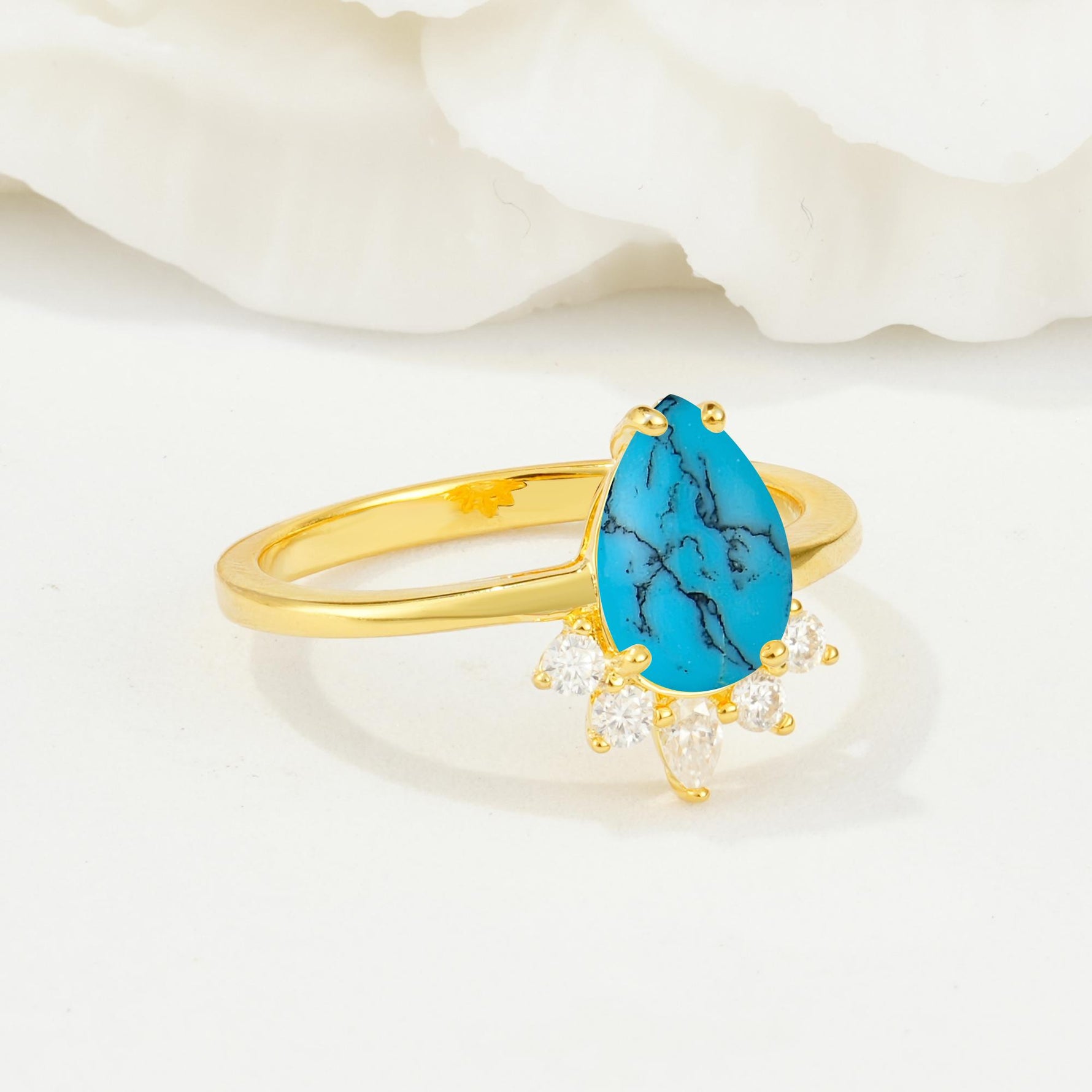Pear Cut Turquoise Crown Engagement Ring with Accent Stones - Additional view