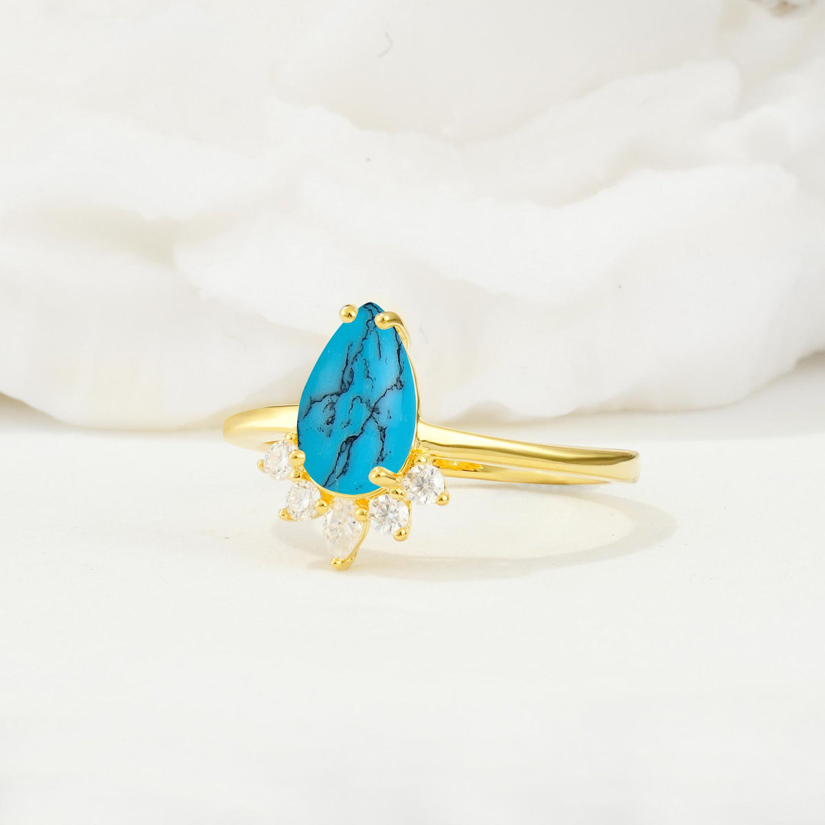 Pear Cut Turquoise Crown Engagement Ring with Accent Stones - Additional view
