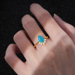 Pear Cut Turquoise Crown Engagement Ring with Accent Stones - Additional view