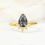 Pear Cut Black Rutilated Quartz Crown Engagement Ring with Accent Stones - Additional view