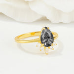 Pear Cut Black Rutilated Quartz Crown Engagement Ring with Accent Stones - Additional view