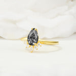 Pear Cut Black Rutilated Quartz Crown Engagement Ring with Accent Stones - Additional view