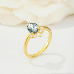 Pear Cut Moss Agate Crown Engagement Ring with Accent Stones - Additional view