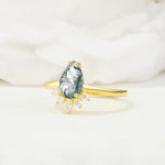 Pear Cut Moss Agate Crown Engagement Ring with Accent Stones - Additional view