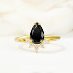 Pear Cut Black Onyx Crown Engagement Ring with Accent Stones - Additional view