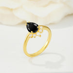 Pear Cut Black Onyx Crown Engagement Ring with Accent Stones - Additional view