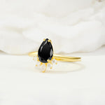 Pear Cut Black Onyx Crown Engagement Ring with Accent Stones - Additional view