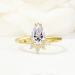 Pear Cut Lab Diamond Crown Engagement Ring with Accent Stones - Additional view