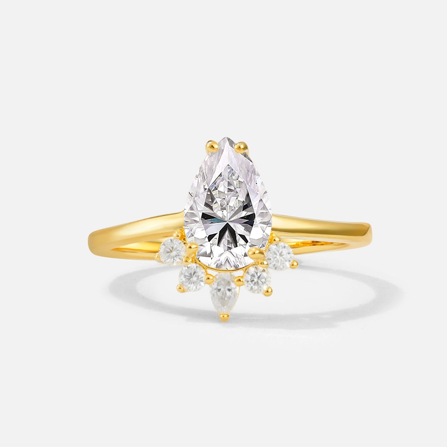 Pear Cut Lab Diamond Crown Engagement Ring with Accent Stones