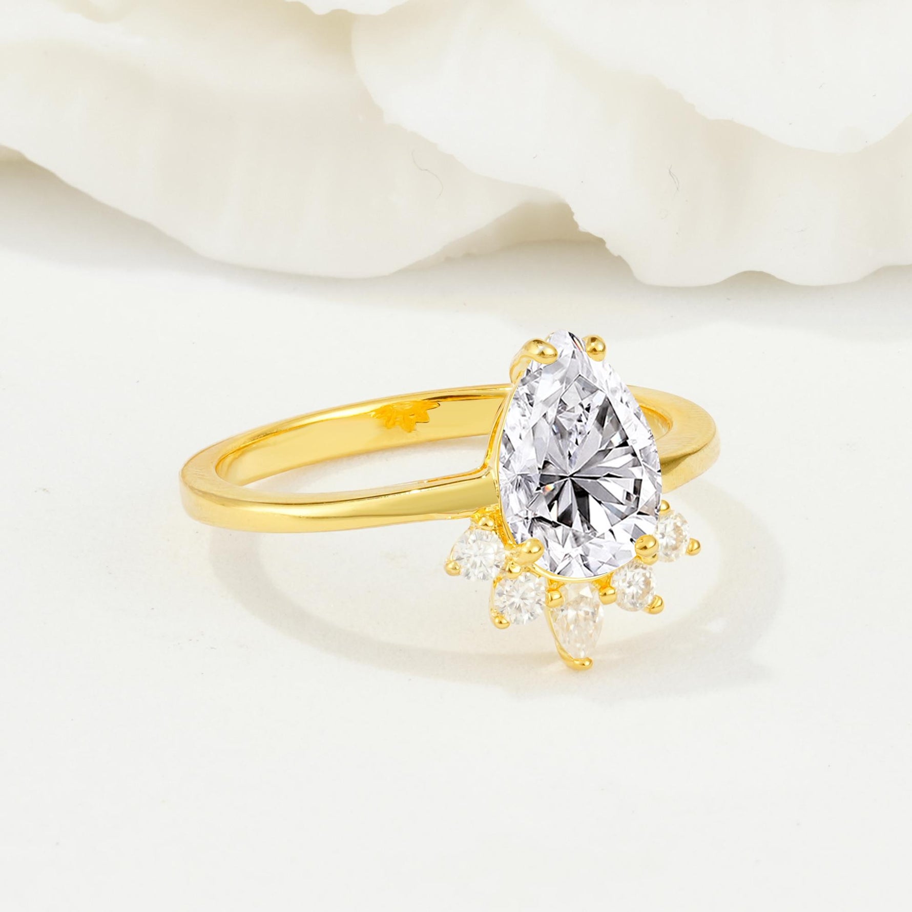 Pear Cut Lab Diamond Crown Engagement Ring with Accent Stones - Additional view