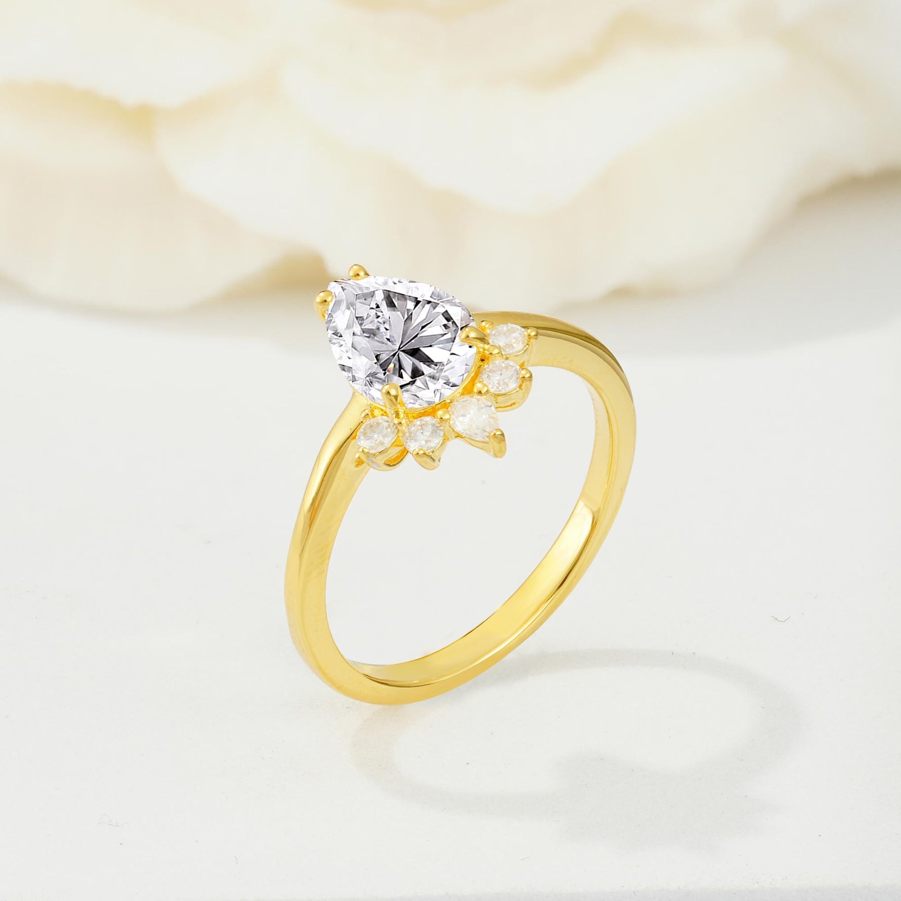 Pear Cut Lab Diamond Crown Engagement Ring with Accent Stones - Additional view