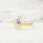 Pear Cut Lab Diamond Crown Engagement Ring with Accent Stones - Additional view