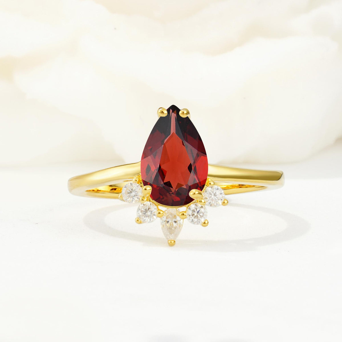 Pear Cut Garnet Crown Engagement Ring with Accent Stones - Additional view