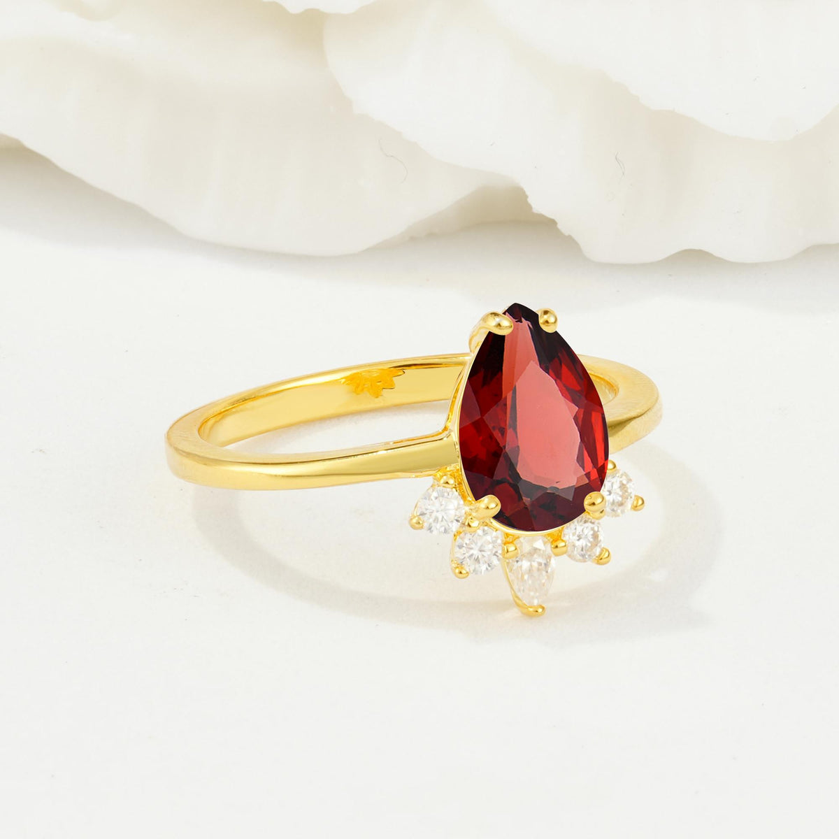 Pear Cut Garnet Crown Engagement Ring with Accent Stones - Additional view
