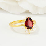Pear Cut Garnet Crown Engagement Ring with Accent Stones - Additional view