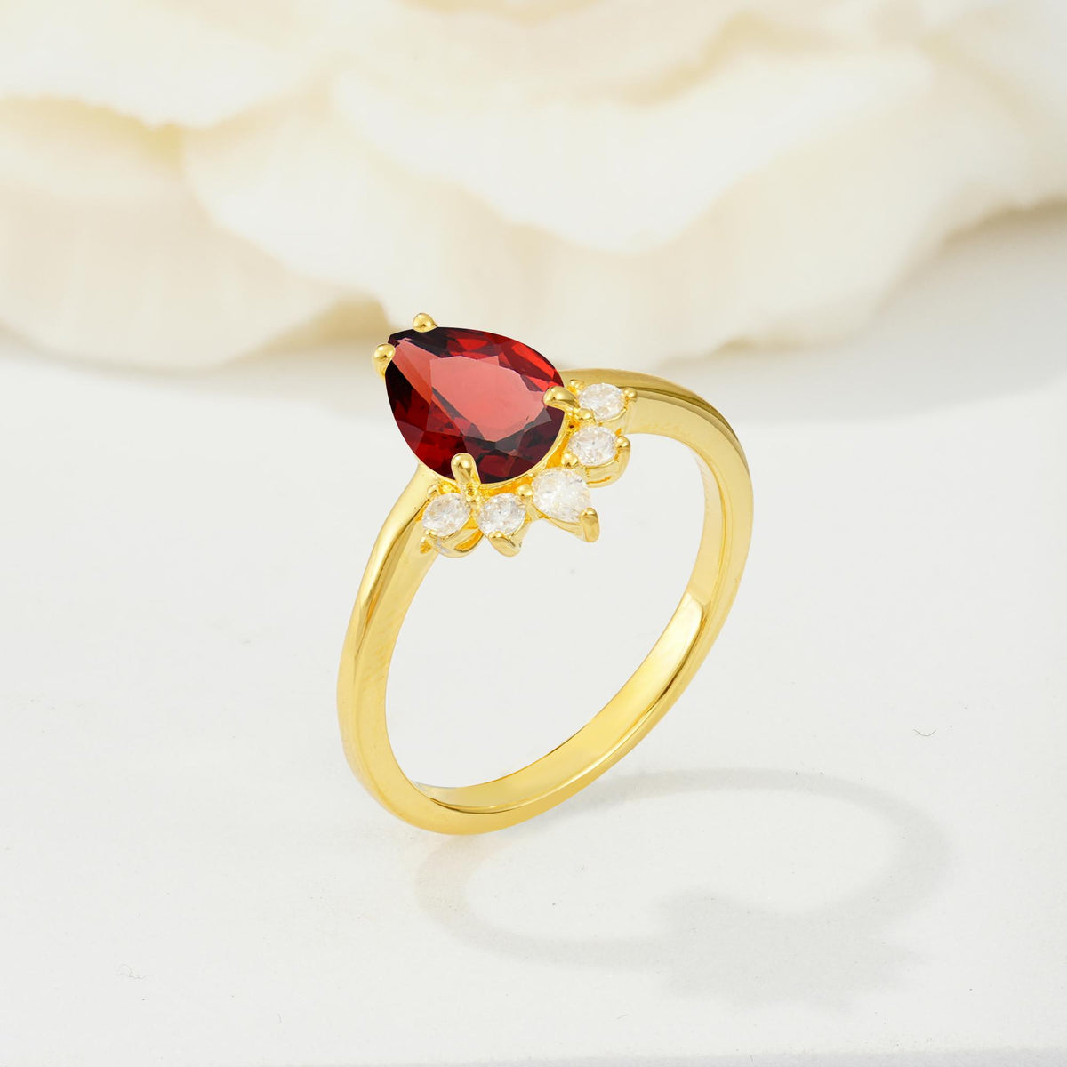 Pear Cut Garnet Crown Engagement Ring with Accent Stones - Additional view