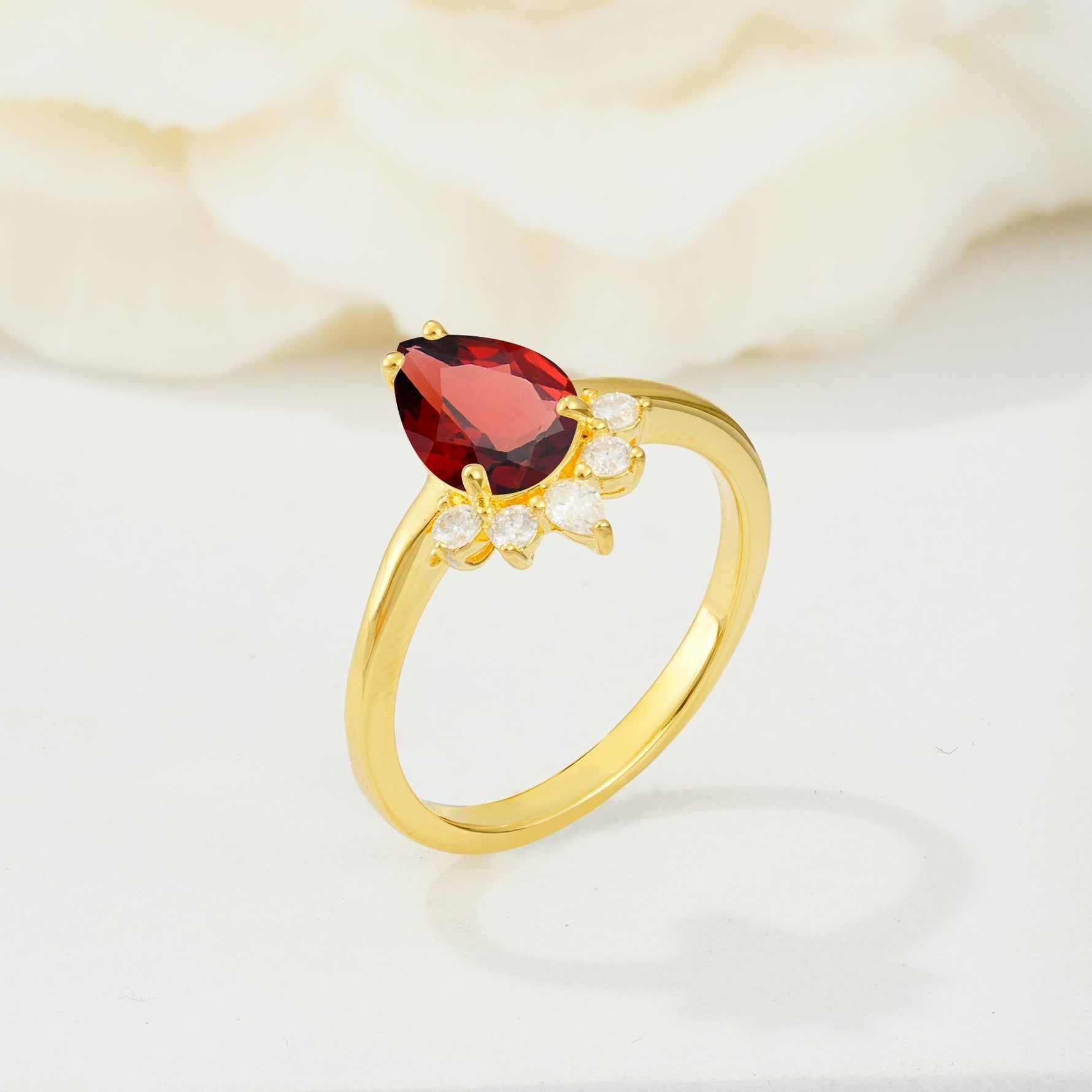 Pear Cut Garnet Crown Engagement Ring with Accent Stones - Additional view