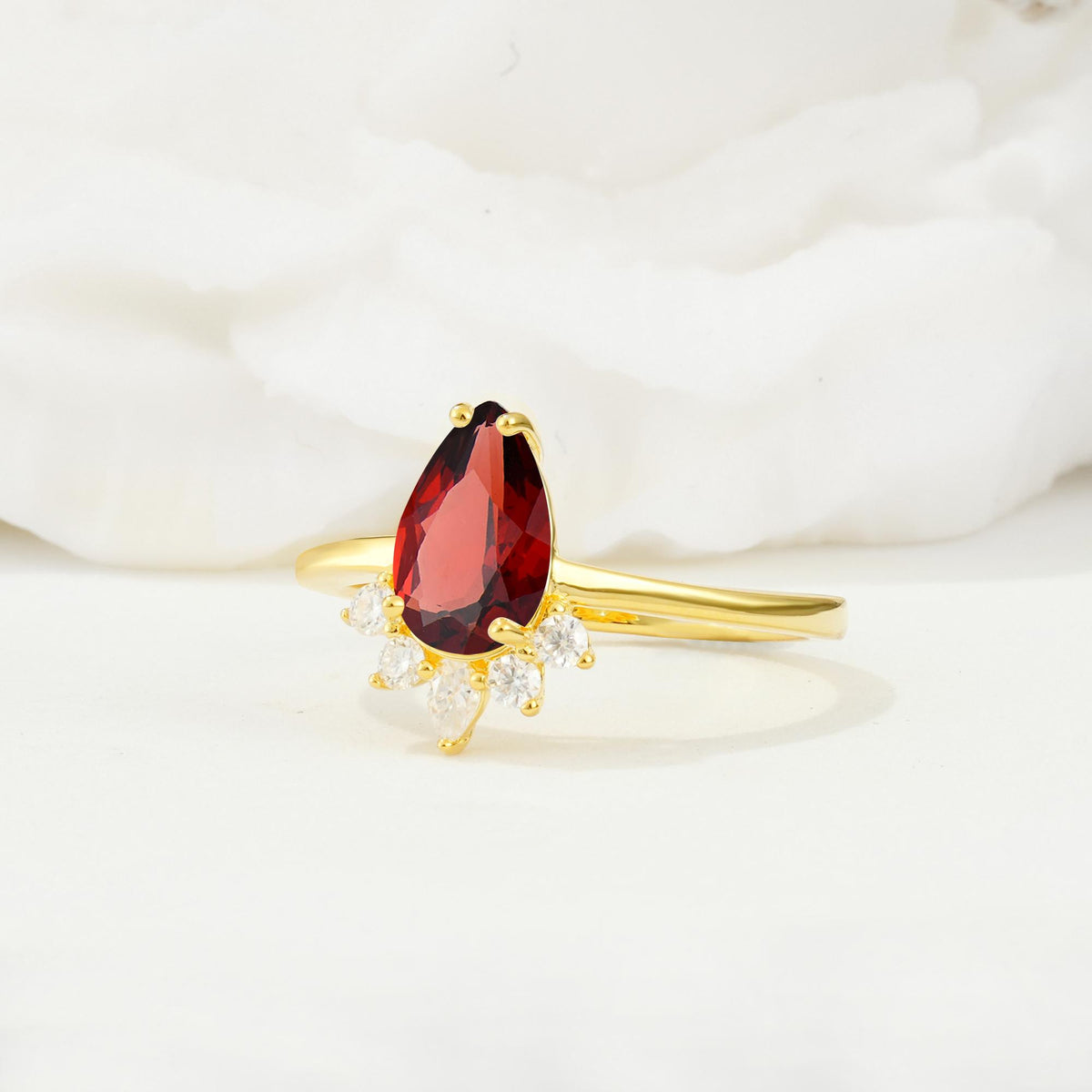 Pear Cut Garnet Crown Engagement Ring with Accent Stones - Additional view