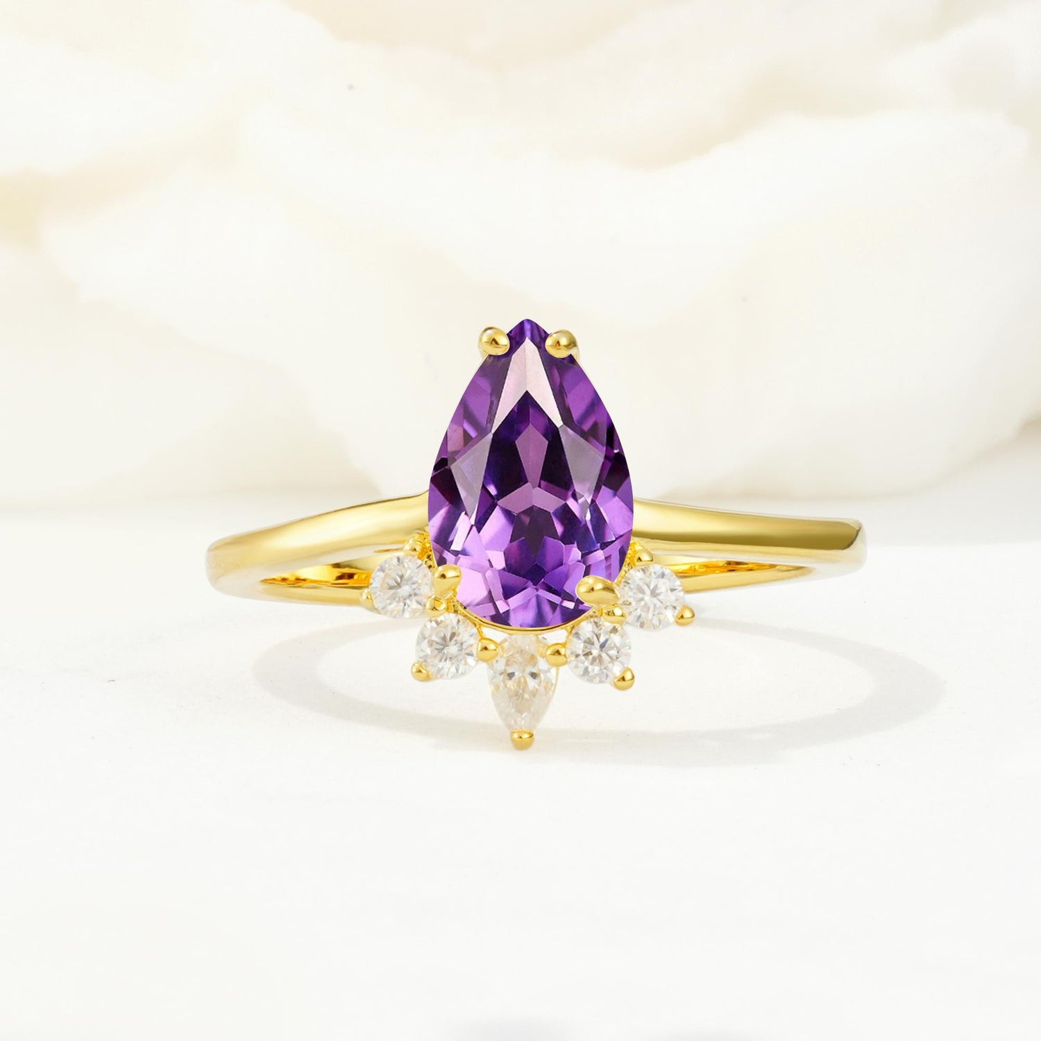 Pear Cut Amethyst Crown Engagement Ring with Accent Stones - Additional view