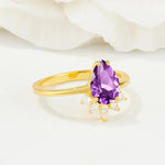 Pear Cut Amethyst Crown Engagement Ring with Accent Stones - Additional view